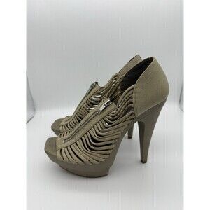 Jessica Simpson Stilettos Womens 8/8.5 Beige Strappy Zip Up 5.25" High Heels